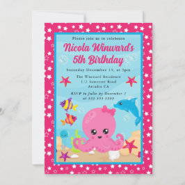 かわいい水中タコ子供の誕生日 招待状