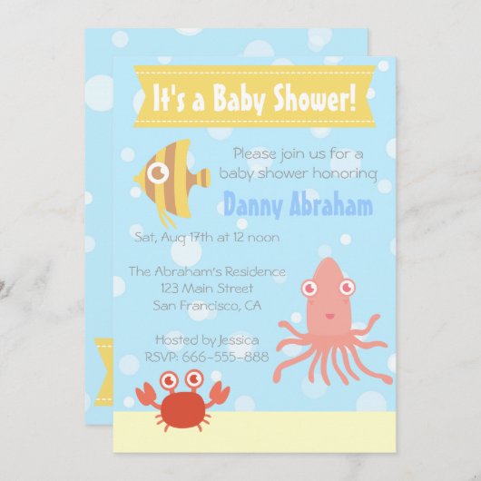 かわいい水中テーマベビーシャワー招待状 招待状 (正面/裏面)