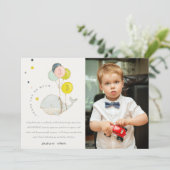 かわいい水中バルーンクジラの写真 子供の誕生日 サンキューカード (スタンド正面)