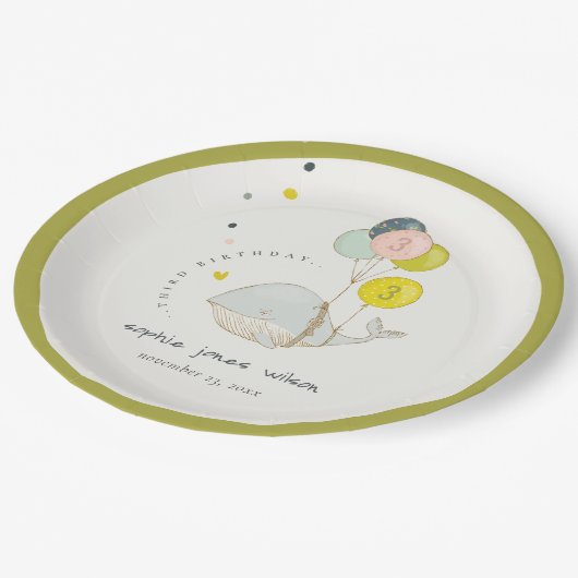 かわいい水中バルーンクジラハート子供の誕生日 ペーパープレート (アングル)