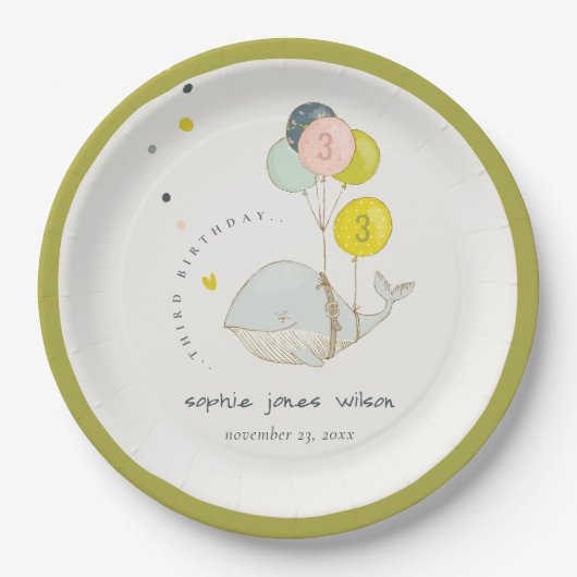 かわいい水中バルーンクジラハート子供の誕生日 ペーパープレート (正面)