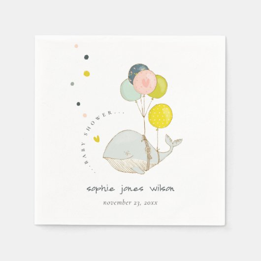 かわいい水中バルーンクジラハート赤ちゃんシャワー スタンダードカクテルナプキン (正面)