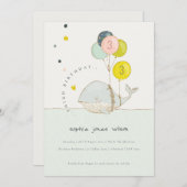 かわいい水中バルーンクジラ子供の誕生日招待状 サンキューカード (正面/裏面)