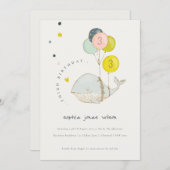 かわいい水中バルーンクジラ子供の誕生日招待状 サンキューカード (正面/裏面)