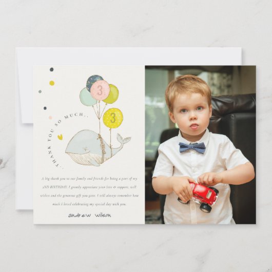 かわいい水中バルーンマジックホッジ 写真 子供の誕生日 サンキューカード (正面)