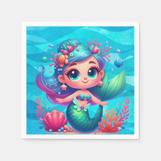 かわいい水中マーメイド スタンダードカクテルナプキン (正面)