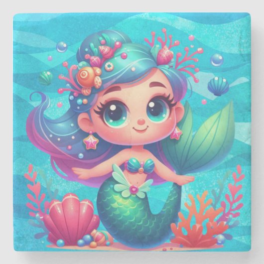 かわいい水中マーメイド ストーンコースター (正面)