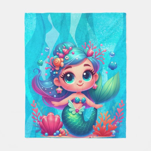 かわいい水中マーメイド フリースブランケット (正面)