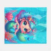 かわいい水中マーメイド フリースブランケット (正面(横))