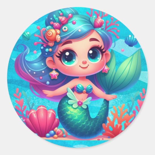 かわいい水中マーメイド ラウンドシール (正面)