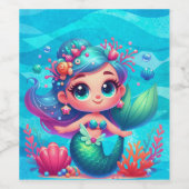 かわいい水中マーメイド ワインラベル (シングルラベル)