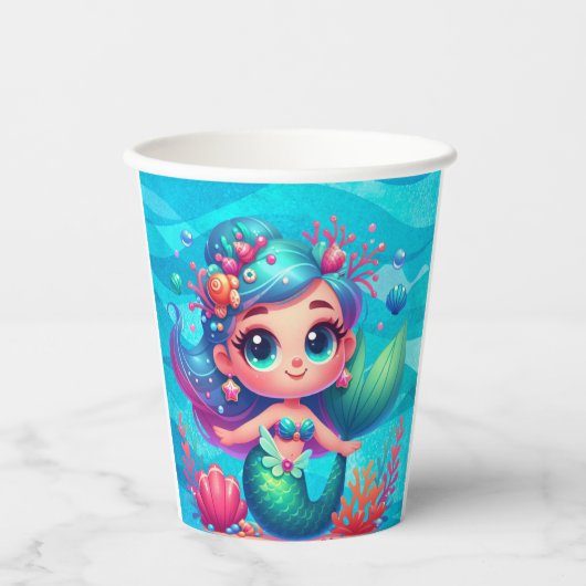 かわいい水中マーメイド 紙コップ (正面)