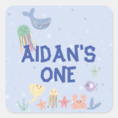 かわいい水中ワールドファースト誕生日 スクエアシール (正面)