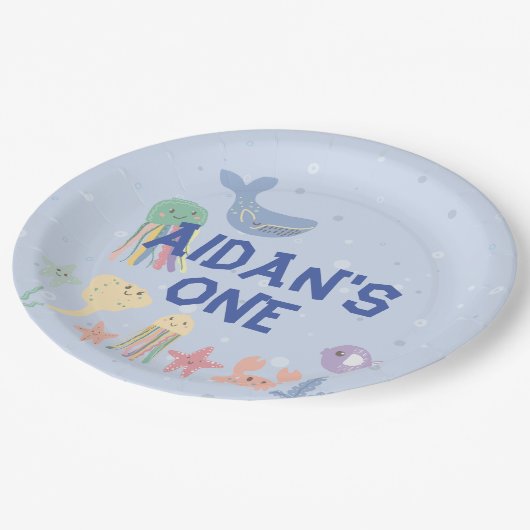 かわいい水中ワールドファースト誕生日 ペーパープレート (アングル)