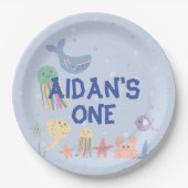 かわいい水中ワールドファースト誕生日 ペーパープレート (正面)