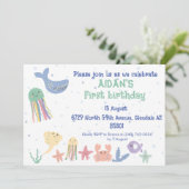 かわいい水中ワールドファースト誕生日 招待状 (スタンド正面)