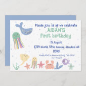 かわいい水中ワールドファースト誕生日 招待状 (正面/裏面)