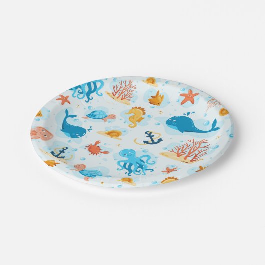 かわいい水中世界。水中競技。海寿命 ペーパープレート (アングル)