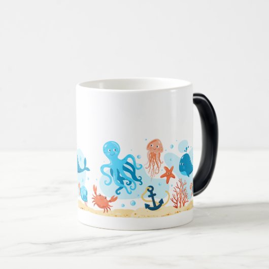 かわいい水中世界。海ライフ。水中競技 モーフィングマグカップ (正面右)