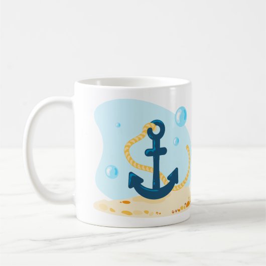 かわいい水中世界。海ライフ。航海のいかり コーヒーマグカップ (左)