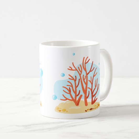 かわいい水中世界。海ライフ。赤珊瑚礁 コーヒーマグカップ (正面右)