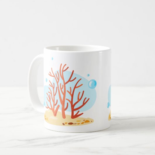 かわいい水中世界。海ライフ。赤珊瑚礁 コーヒーマグカップ (正面左)