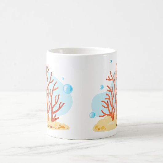 かわいい水中世界。海ライフ。赤珊瑚礁 コーヒーマグカップ (中央)