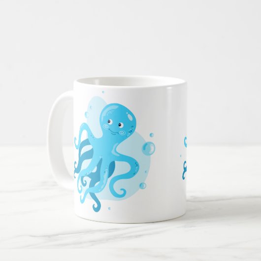 かわいい水中世界。海ライフ。青タコ コーヒーマグカップ (正面左)