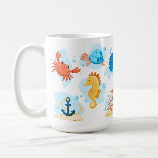 かわいい水中世界。海寿命 コーヒーマグカップ (左)