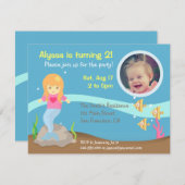 かわいい水中人魚の女の子の誕生会の写真 招待状 (正面/裏面)