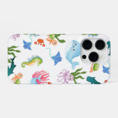 かわいい水中友達 - 海の生き物パターン  iPhoneケース (裏面横)