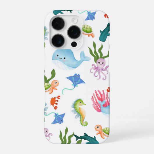 かわいい水中友達 - 海の生き物パターン  iPhoneケース (裏面)