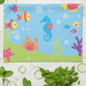 かわいい水中場面 キッチンタオル (折り畳み)