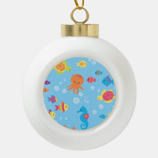 かわいい水中場面 セラミックボールオーナメント (正面)