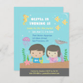 かわいい水中水族館子供の誕生日パーティー 招待状 (正面/裏面)