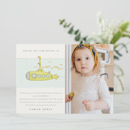 かわいい水中潜水艦の写真任意の年齢誕生日 サンキューカード (スタンド正面)