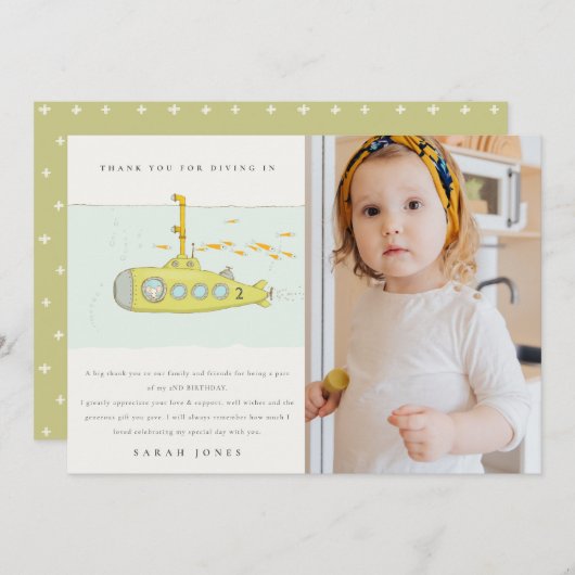 かわいい水中潜水艦の写真任意の年齢誕生日 サンキューカード (正面/裏面)