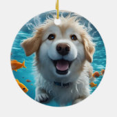 かわいい水中黒犬スイミングオーナメント セラミックオーナメント (裏面)