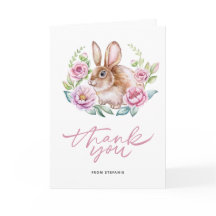 かわいい水彩うさぎとピンクの花のリース