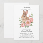 かわいい水彩うさぎとピンクの花の誕生日 シーズンカード (正面/裏面)