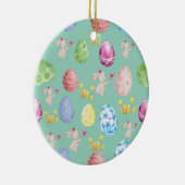 かわいい水彩うさぎのセージグリーンと黄色のイースター セラミックオーナメント (右)