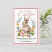 かわいい水彩うさぎの花輪 イースター シーズンカード (スタンド正面)