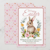 かわいい水彩うさぎの花輪 イースター シーズンカード (正面/裏面)