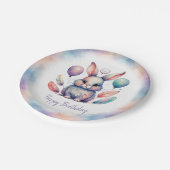 かわいい水彩うさぎ風船誕生日 ペーパープレート (アングル)