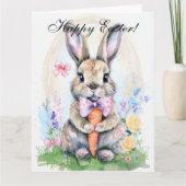 かわいい水彩うさぎ ばうんにー はーれ イースター 花 サンキューカード (正面)