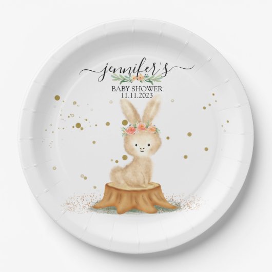 かわいい水彩うさぎ ウイルス野生の赤ちゃん生まれたて ペーパープレート (正面)