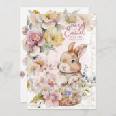 かわいい水彩うさぎ | 春の花 | フォト シーズンカード (正面/裏面)