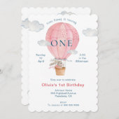 かわいい水彩うさぎ 1歳の誕生日 招待状 (正面/裏面)