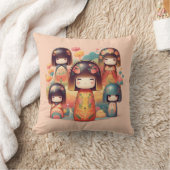 かわいい水彩こけしドールズ ピンク クッション (ブランケット)