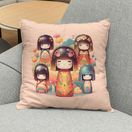 かわいい水彩こけしドールズ ピンク クッション